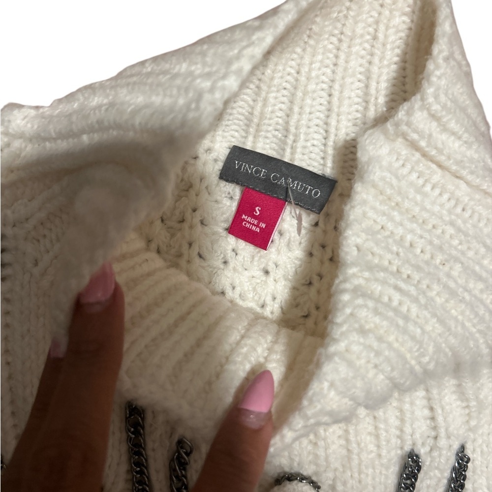 Vince Camuto Ivory Cable Knit Sweater Chain Detail Mock Neck Sz small NWT - Picture 8 of 10